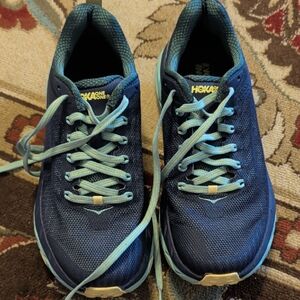 Hoka One One Navy and Teal Lace-Up Running Shoes